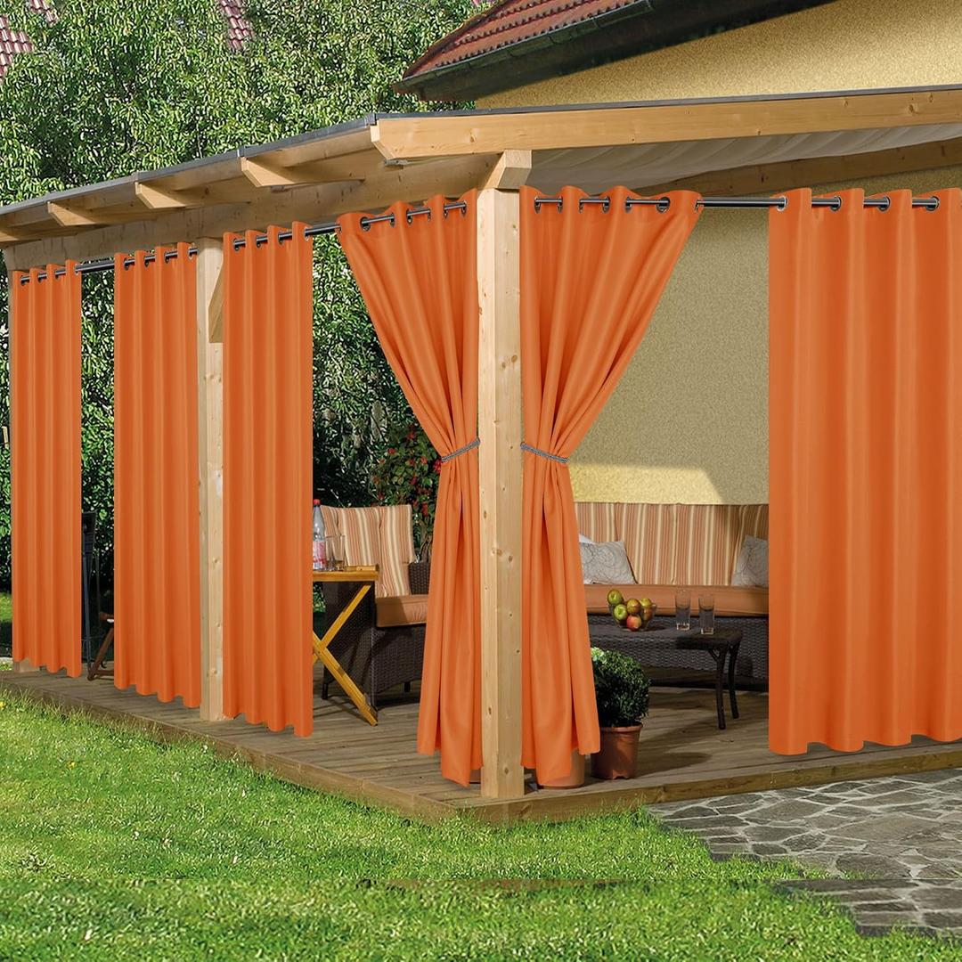 HolidayIdeas Waterproof Outdoor Curtains for Patio, 6 Panels - 54x108 Inches - Weatherproof Privacy Outsides Curtains for Backyard Porch Gazebo, Sunlight & UV Blocking (MeccaOrange, Grommet Top)