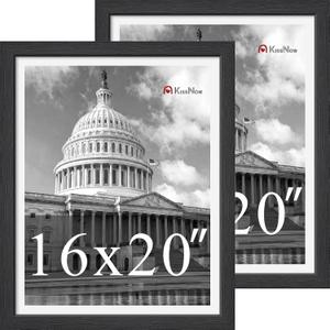 16x20 Picture Frame, Black Solid Wood, 2 Pack, Wall Hanging for Art