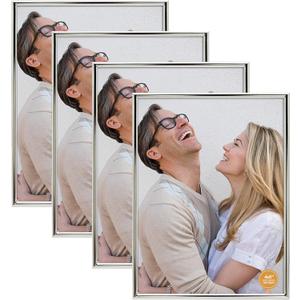 DECANIT 4x6 Picture Frame Metal, Thin Profile Photo Frame 4 by 6 Inch, Display for Wall Mounting or Tabletop Pack of 4,Silver