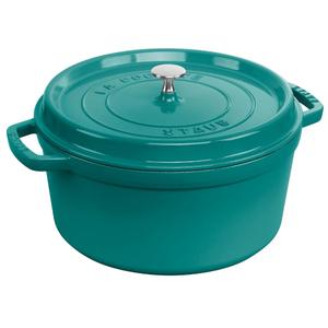 Staub Cast Iron 7-qt Round Cocotte - Turquoise | Perfect for Batch Cooking, Meal Prep & Large Meals. Braise, Roast & Bake in One Pot. Enameled Coated Cast Iron Dutch Oven