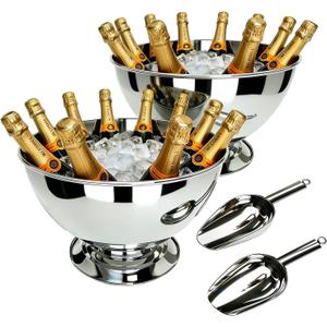 2 Packs Premium Stainless Steel Champagne Bucket, 15.3" Large Capacity Ice Bucket with Detachable Base, Mirror Polished Inside & Out, Heavy Duty Wine Chiller for 8 Bottles, Ideal for Parties, Weddings
