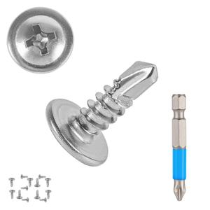 QSJ 120PCS #8 x 1/2'' Sheet Metal Screws 410 Stainless Steel Truss Head Fast Self Tapping Screws with Screwdriver Bit Silver