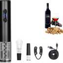 Electric Wine Bottle Opener Set  Rechargeable Corkscrew with Foil Cutter, Wine Pourer & Vacuum Stopper  One-Touch Automatic Wine Opener Wine Accessories  Perfect Wine Gifts for Wine Lovers (Dark Black)
