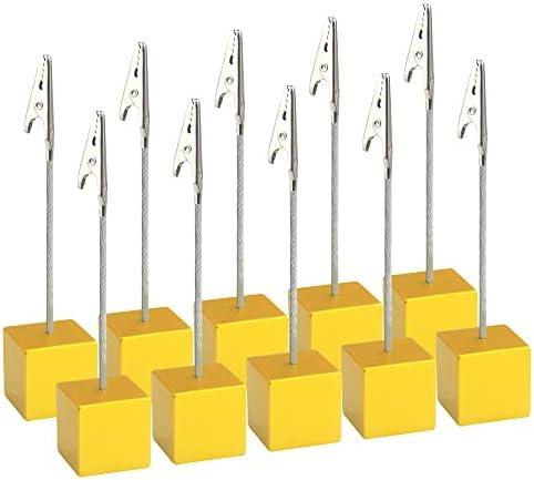 XINGYHENG 8pcs Place Card Holder Resin Cube Base Desktop Picture Clips Memo Notes Clips Holder Stand with Alligator Clip Clasp for Home Office Picture Memo Paper Note Postcards Display (Yellow)
