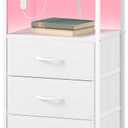 Somdot White Nightstand with Charging Station and LED Light for Bedroom, Tall 3 Drawers Dresser with Fabric Bins for Bedside Kids Dorm Room Closet Laundry Entryway, White Leather (11.8"D x 15.7"W x 28.3"H (3 Drawers))