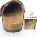 Womens Genuine Suede Clogs for Women Slip-On Buckle Slides Women's Mules & Clogs Natural Rubber Cork Footbed Sandals Potato Shoes with Arch Support (8.5, Taupe)