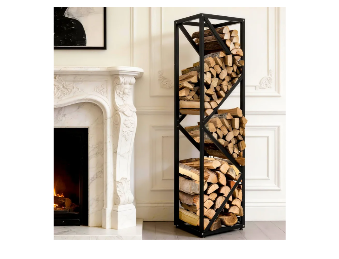 Firewood Rack - Adjustable Storage Holder for Fireplace & Outdoor Fire Pits - Durable Welded Joint, Easy Assembly, Multi-Space Decorative & Functional Log Rack - Ideal Stove Accessories