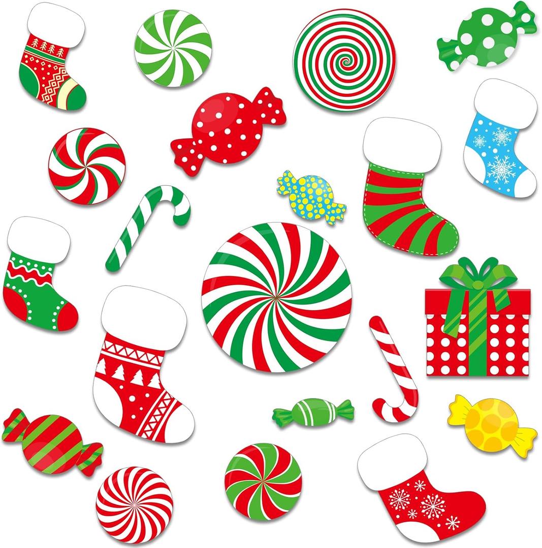 76 Pcs Christmas Cutouts Christmas Decorations Candy Cutouts Xmas Bulletin Board Decor for Classroom Xmas Stocking Wall Cutout Holiday Party Decor Decorations for Home Classroom