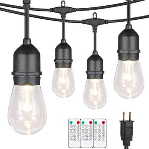 Mlambert 96Ft(2x48ft) 3-Color in 1 48Ft LED Dimmable Outdoor String Lights with Remote, Plug-in 2700K/4000K/5000K Waterproof Lights for Patio Cafe (Black)