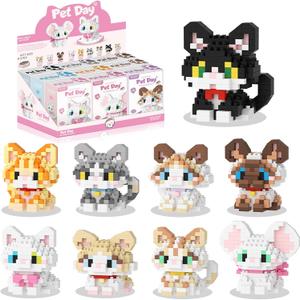 TIMCHESS Mini Cat Building Block Sets, 9 Style Cute Cat Building Blocks Miniature Cat Figurine Toys for Kids Birthday Party Favors Christmas Stocking Stuffers (Cat Building Block)