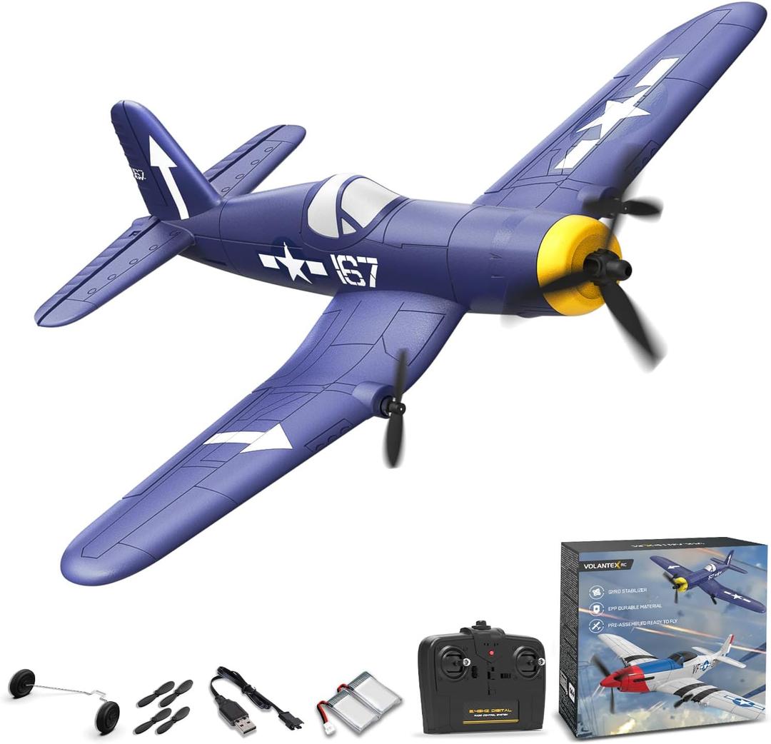 volantexrc RC Plane 3 Channel Remote Control Airplane Fighter Toys, 2.4GHz 6-axis Gyro Stabilizer RTF Glider Aircraft Plane, Easy to Fly for Adults Beginners (F4U Corsair)