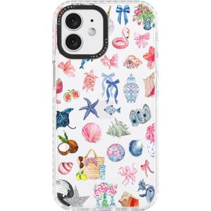 for iPhone 12 Case, Tropical Beach Collage Pattern with Shells & Flamingos, Military-Grade Drop Protection, Colorful Summery Soft Slim TPU Protective & Camera Protection for Women Girls (OceanCut)