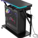 Computer Tower Stand with Color Changing LED Strip Lighting Music Sync, Gaming PC Stand for Floor, Printer, TV, AV Media, Entertainment Center Rack, Matte Black