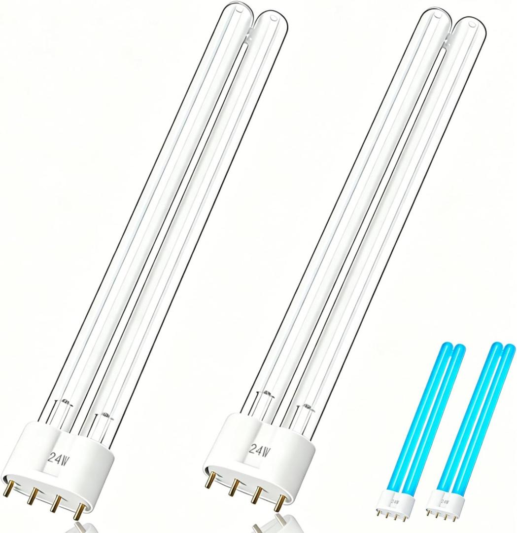 2 Pack 24 Watts UV Light Bulbs, 12.7" 2G11 Base-4 Pin UVC Light Bulb Replacement for Pond Clarifier, Aquarium Clarifier, Koi Fish Pond, Fish Tank, Air Purifier