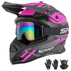 Adult Motocross Helmet ATV Dirt Bike Off-Road Full Face Motorcycle Helmet W/Goggles Gloves & Mask, DOT Approved (Pink, X-Large)