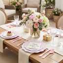 COLOSUS 150pcs Disposable Pink and White Stripped Plastic Plates and Silverware set, Light Pink Dinner/Dessert Plates silverware serve 30guests for Easter Day, Wedding Party and Daily use.