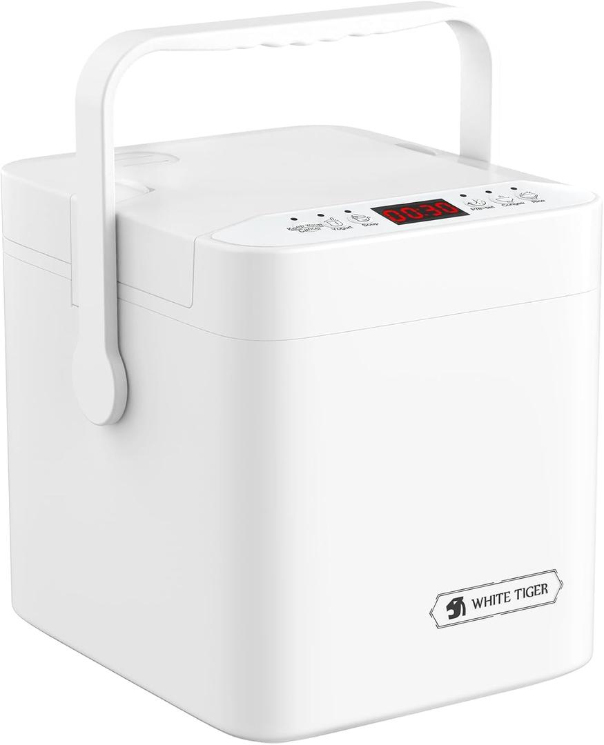 WHITE TIGER 1.3L Mini Rice Cooker - 4 Cups, 24-Hour Timer, Portable with Removable Non-stick Pot, Steamer for Rice, Soup, Congee & Yogurt