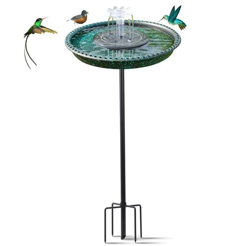 Bird Bath with Solar Powered Fountains for Hummingbirds,Stable Stylish Design with 5-Prong Base Stake Plastic Bird Bath for Outside Patio Yard Garden(Gift)