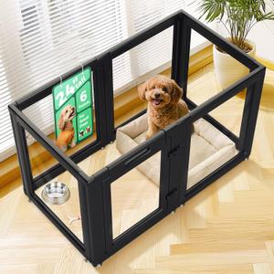 FXW AuraSpace Acrylic Indoor Dog Playpen for Puppies and Small Dogs, 24 Inch, 6 Panels, Black