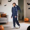 Bat Costume Kids Muscle Suit with Bat Wings for Boys Full Set Outfits Halloween Cosplay (Medium, Blue)