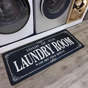 ROMAMIGO Non Slip Laundry Runner Rug - Farmhouse Kitchen Floor Mat for Mudroom and Bathroom - Black, 20 X 47 Inches