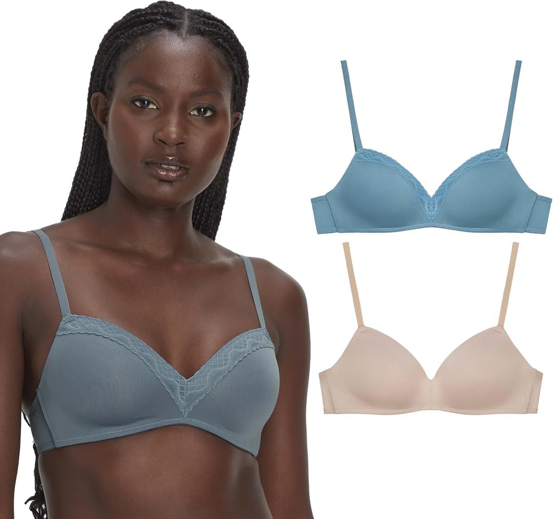 Maidenform Women's Wireless Bra, Modern Demi Wireless T-Shirt Bra, Convertible Bra for Women, 2-Pack 34D