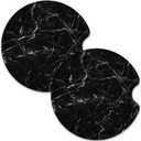 Nipichsha Car Cup Holder Coasters, Car Coasters for Cup Holders, 2 Pack Universal Anti Slip Insert Rubber Mat with A Finger Notch, Cute Auto Interior Accessories for Women Men, Black Marble