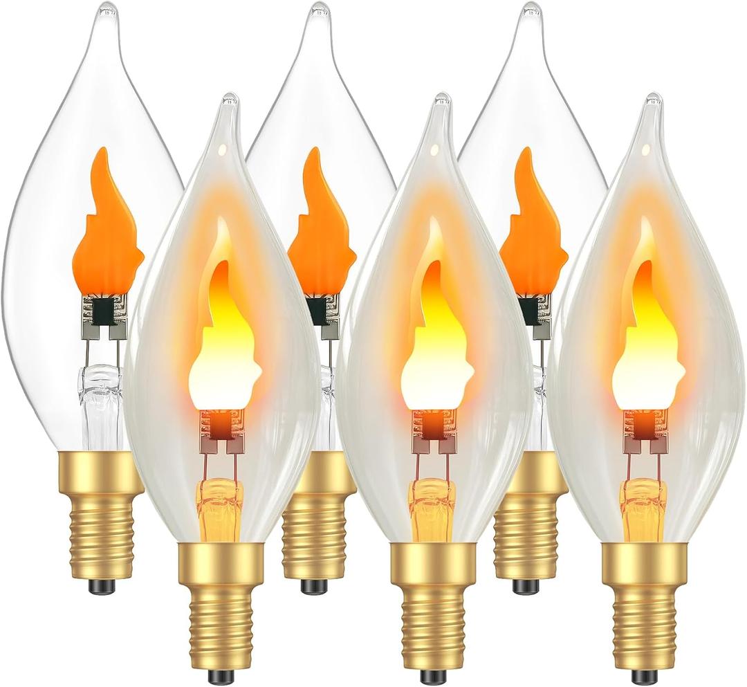 Hompavo Upgraded Flame Light Bulbs, E12 Chandelier Base Candelabra Flickering Fire Light Bulb, Clear Candle Light for Halloween Christmas Party Porch Indoor Outdoor Home Decorations - C35/6 Pack