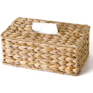 Rectangle Wicker Tissue Box Cover Fits 120-Count (3-Ply) / 160-Count (2-Ply) Boxes, Natural Rattan Woven Facial Tissue Holder, Decorative Tissue Box Holder for Bathroom, Living Room, Office & Desk