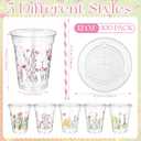 FoldTier 100 Pcs Wildflower Cups Plastic with Lids and Straws 12 oz Disposable Floral Drinking Cups for Tea Party Wedding Love in Bloom Baby Shower Bridal Shower Wild Flower Graduation Supplies