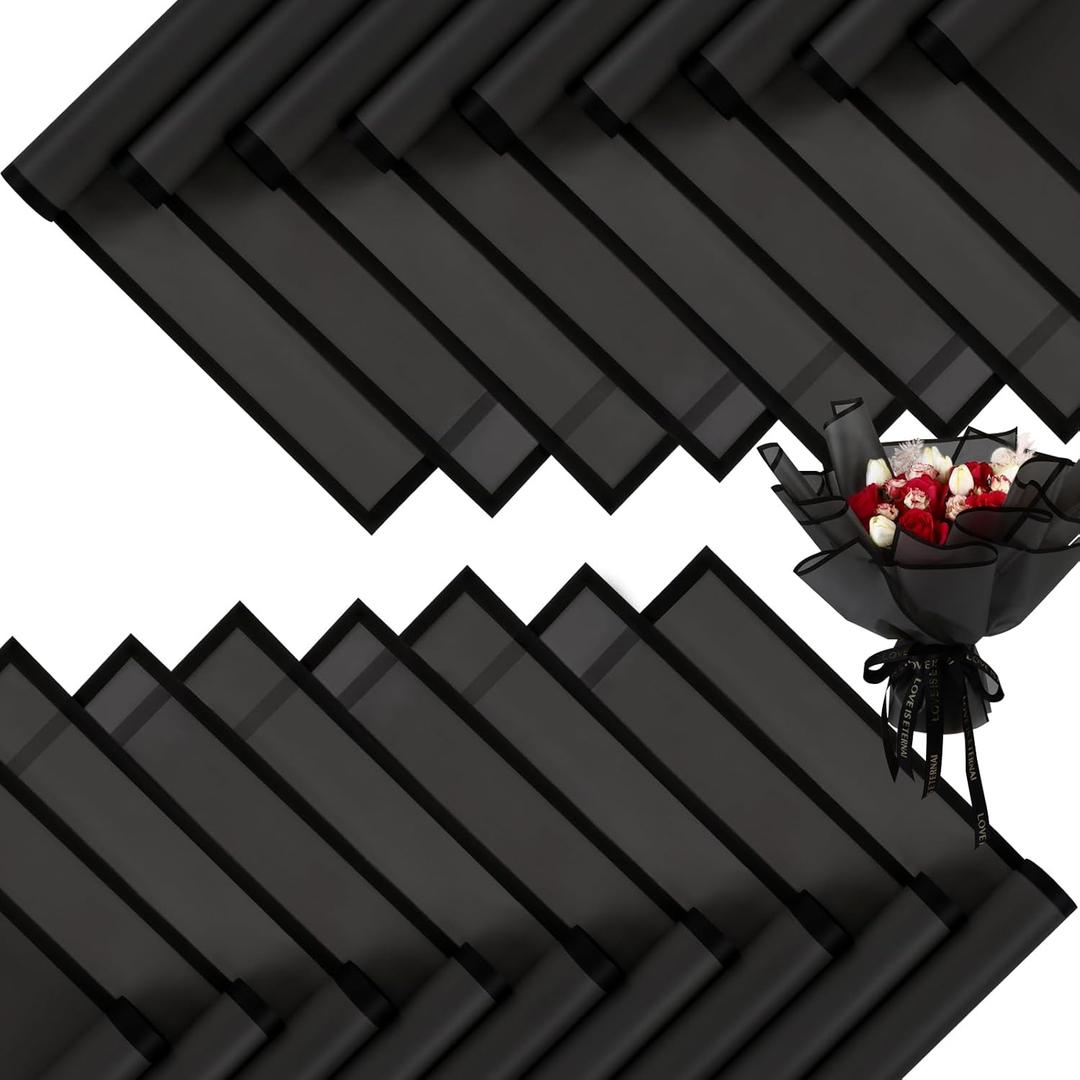 FUHITIM 20 Sheets Flower Wrapping Paper - Waterproof Floral Bouquet Packaging Paper for DIY Crafts，Florist Supplies Packaging Paper for Wedding Birthday Gift(Translucent Black)