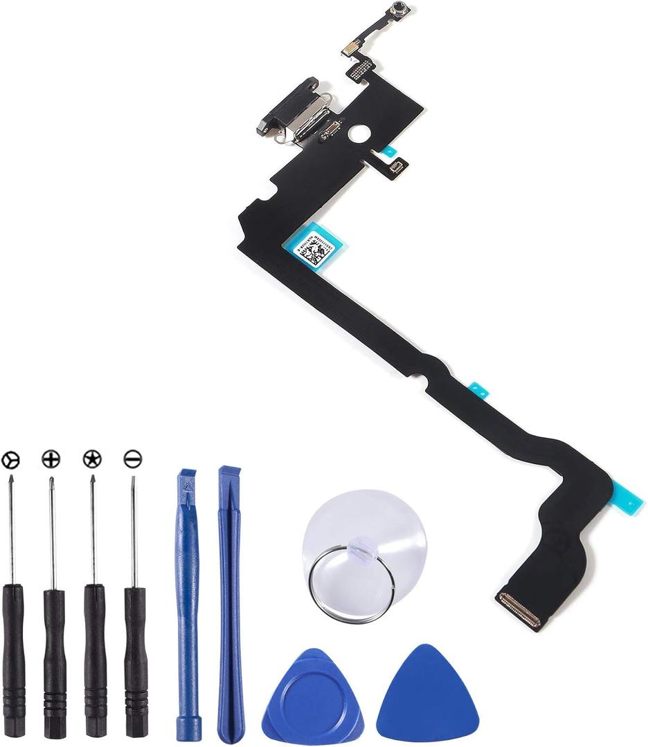 Replacement Dock Connector Charging Port Flex Cable Compatible with iPhone Xs MAX Flex Cable incl Tools (for iPhone Xs MAX Black)
