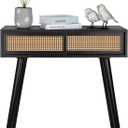 Console Table Small Entryway Table, Rattan Vanity Desk, 31" Console Tables for Entryway, Black Entry Table Narrow Modern Hallway Table Boho Sofa Table for Living Room