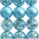 24ct Blue Christmas Balls Tree Pendants Shatterproof Ornaments Seasonal Decorations for Tree Decor,Holiday and Xmas(Light Blue, 2.36''/60mm)