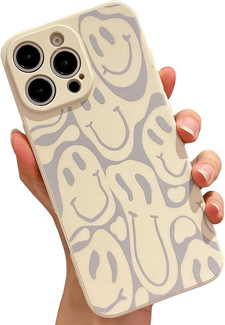 KERZZIL Cute Funny Face Phone Case Compatible with iPhone 16 Pro Max,Liquid Silicone Girly Cases,Cartoon Grimace Soft Gel Rubber Full-Body Protective Microfiber Lining Shockproof Cover(Beige)