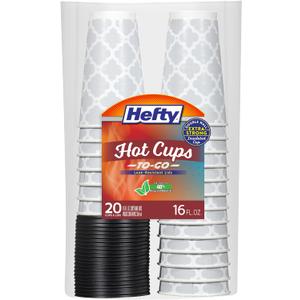 Hefty Paper Disposable Hot Cups with Lids, 16 Ounce, 20 Count