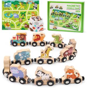 Magnetic Wooden Train Set with Farm Animals and Play Mat: Montessori Educational Toys for Toddlers 1 2 3 4 Year Old Boys Girls Perfect Toddler Toy Gift for Birthday Christmas (train)