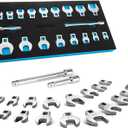 DURATECH 3/8" Drive Crowfoot Wrench Set with 2 Extension Bars, SAE & Metric, 19-Piece, 10-22mm & 3/8"-7/8", CR-V Steel, with EVA Foam Tool Organizer