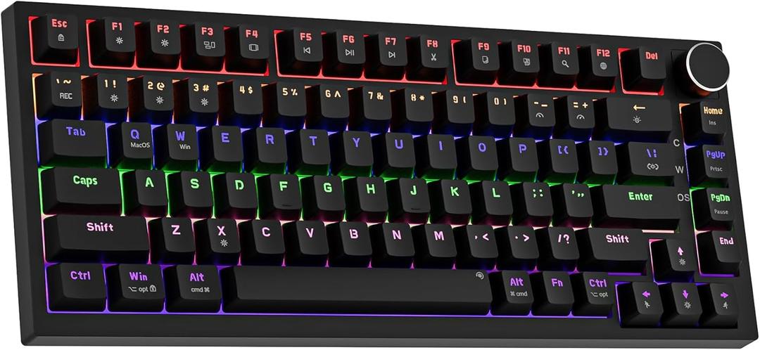 Newmen GM326 75% Percent Mechanical Keyboard, Wired Mini Backlit Hot Swappable Gaming Mechanical Keyboard with Knob,82 Keys Anti-Ghosting Compact Black Gaming Keyboards for PC Win Mac, Red Switch