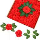100Pcs Real Touch Red Artificial Roses with Stems - 3" x 8.5" Foam Fake Flowers Bulk for DIY Wedding Bouquets, Centerpieces, Valentine's Day Gifts & Home Decor