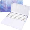 LOONENG Empty Watercolor Palette, Empty Watercolor Tin with Fold Out Palette, Large Purple Watercolor Tray Palette with 28 Empty Full Pans for Plein Air Painting and Sketching (Galaxy)