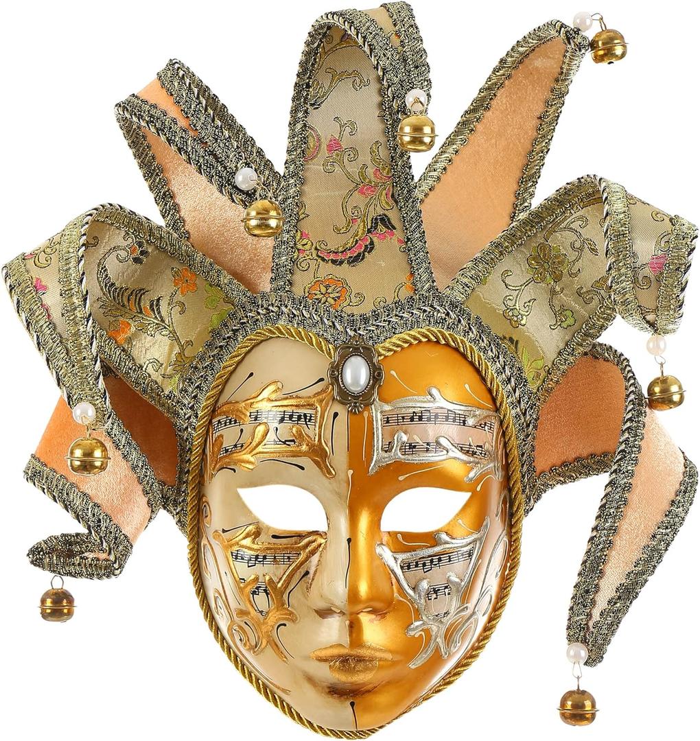 Masquerade Venetian Jester Mask Music Mardi Gras Wall Decorative Art Collection Mask (Golden)