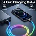 USB C Charger Cable Led Light Up Charger Cord Visible 66W RGB Gradual Changing Shining 6A Fast Charging USB A to USB C Data Sync Cord for iPhone 15/16Samsung Galaxy SS23+/S23 Ultra (Multicolor, 6ft)