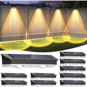 Solar Fence Lights Outdoor, 10 Pack Warm/Neutual/Cool White Fence Lights Solar Powered with 2 LED, IP65 Waterproof, Deck Lighting for Backyard, Patio, Wall, Railing, Pool, Stair