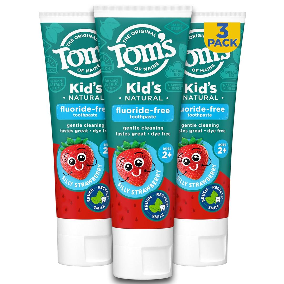 Tom's of Maine Natural Kid's Fluoride Free Toothpaste, Ages 2+, Silly Strawberry, 5.1 oz. 3-Pack (back in original formula)