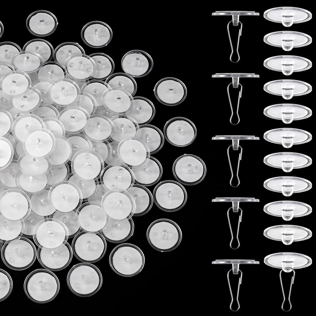 100 Pack Self-Adhesive Ceiling Hooks for Hanging, Sticky Transparent Discs with Metal Hooks, No-Drill Wall Hanger for Christams Wedding Birthday Party Decorations