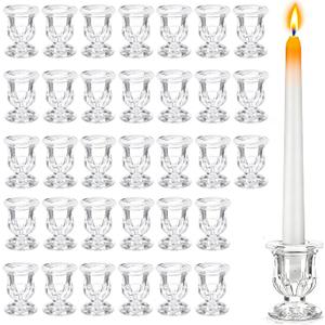48 Pcs Clear Glass Taper Candle Holders Bulk, 2.5 Inch Small Candlestick Stands, Elegant Table Centerpieces for Wedding, Christmas, Valentines Day, Party, Home and Dining Room Decorations (Clear)