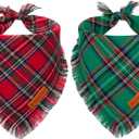 ADOGGYGO Christmas Dog Bandanas with Tassels, Stylish Plaid Dog Scarf Bib, Premium Cotton Fabric, Red Green Christmas Bandanas for Medium Large Dogs Pets (Large)