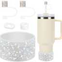 Rhinestone Stanley Cup Accessories Set Including 0.4in Bling Straw Covers, Spill Proof Stopper, Diamond Glitter Silicone Boot for Stanley Accessories (Fit 30 oz, Circles Stardrone)