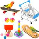 Skylety 10 Pcs Bird Training Toys Parrot Intelligence Accessories Include Bowling Basketball Toy Rings Shopping Cart Skateboard Bell Ball for Parakeet Cockatiel Macaw Parrot, Random Color